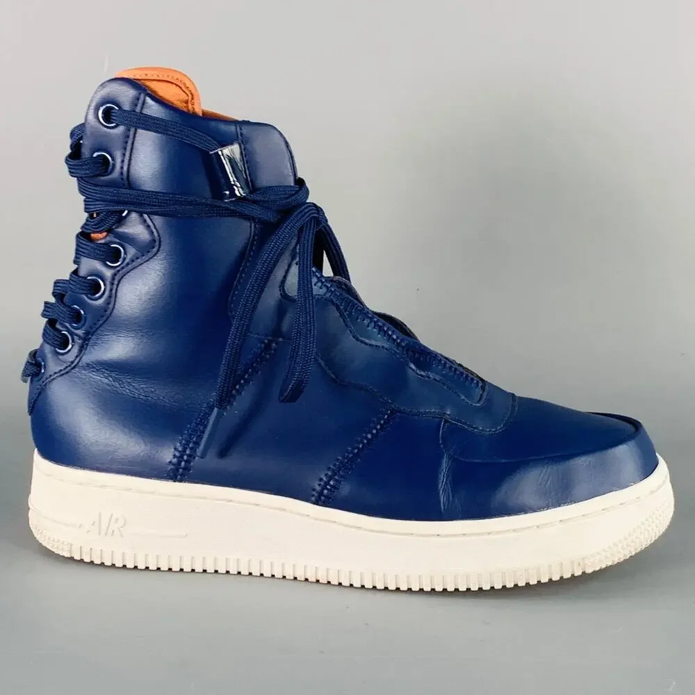NIKE Size 8.5 Air Force 1 Rebel XX Blue Leather High Top Sneakers